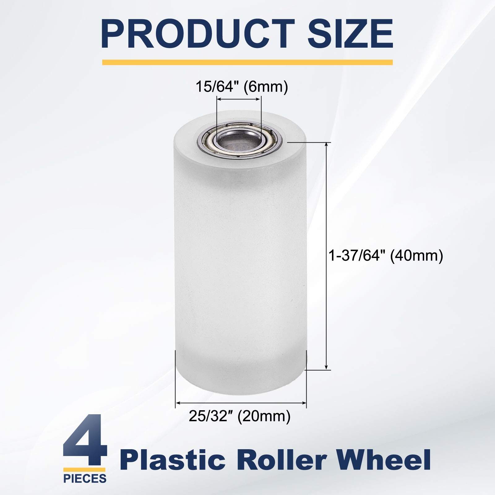 4Pcs Plastic Roller Wheel with Bearing, 15/64″x25/32″x1-37/64″ Bearing Pulley