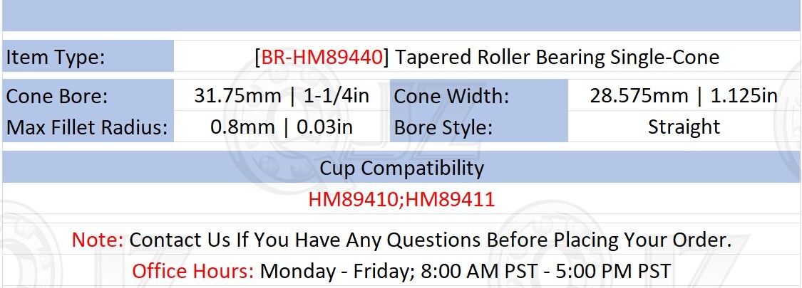 [Qty.2] New HM89440 Tapered Roller Bearing Single-Cone [1-1/4″ Bore x 1.125″ W]