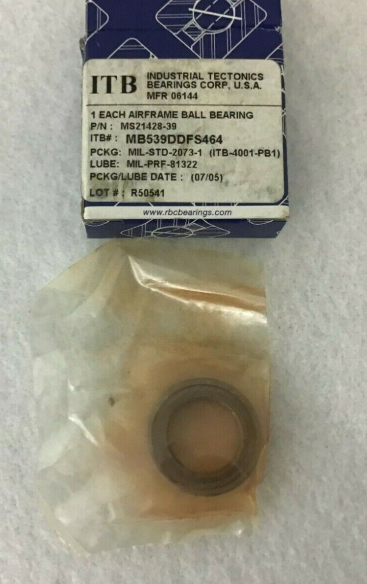 New ITB Industrial Tectonics Bearings MB539DD FS464 Ball Bearing MS21428-39