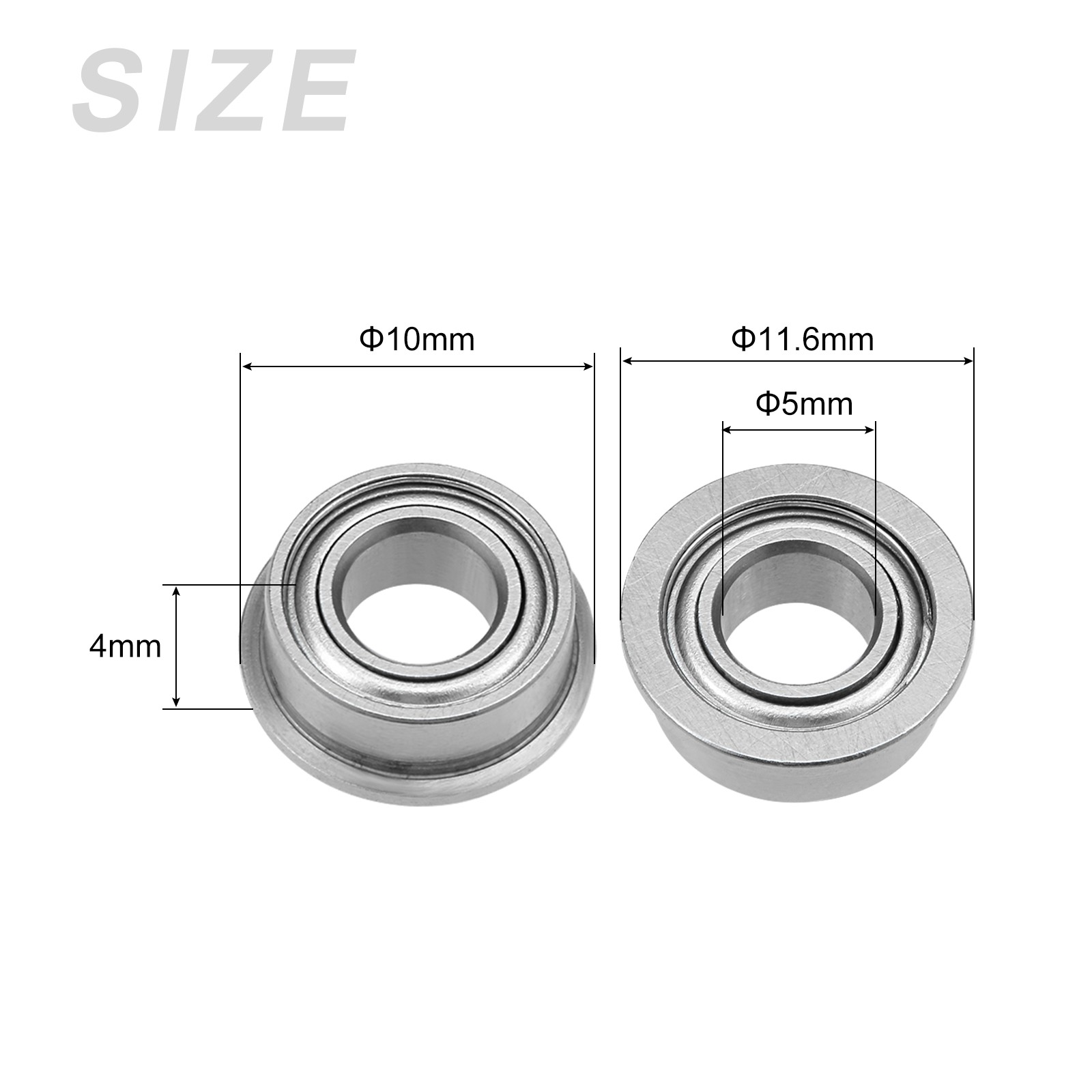 5Pcs Chromium Steel Double Sealed Flange Ball Bearing MF105ZZ, 5mm x 10mm x 4mm