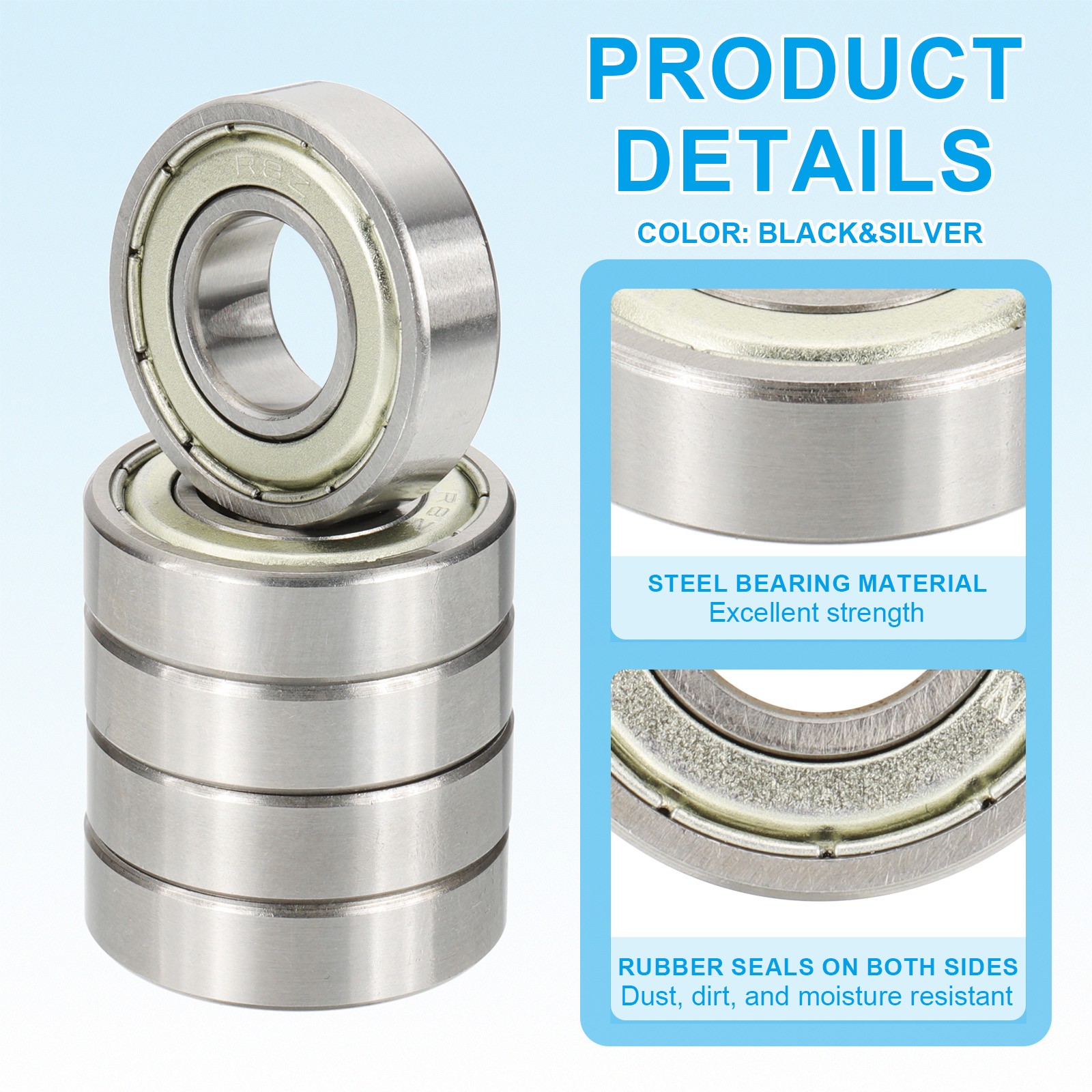 10pcs Ball Bearings R8ZZ 1/2″x1-1/8″x5/16″ for Double Rubber Gasket