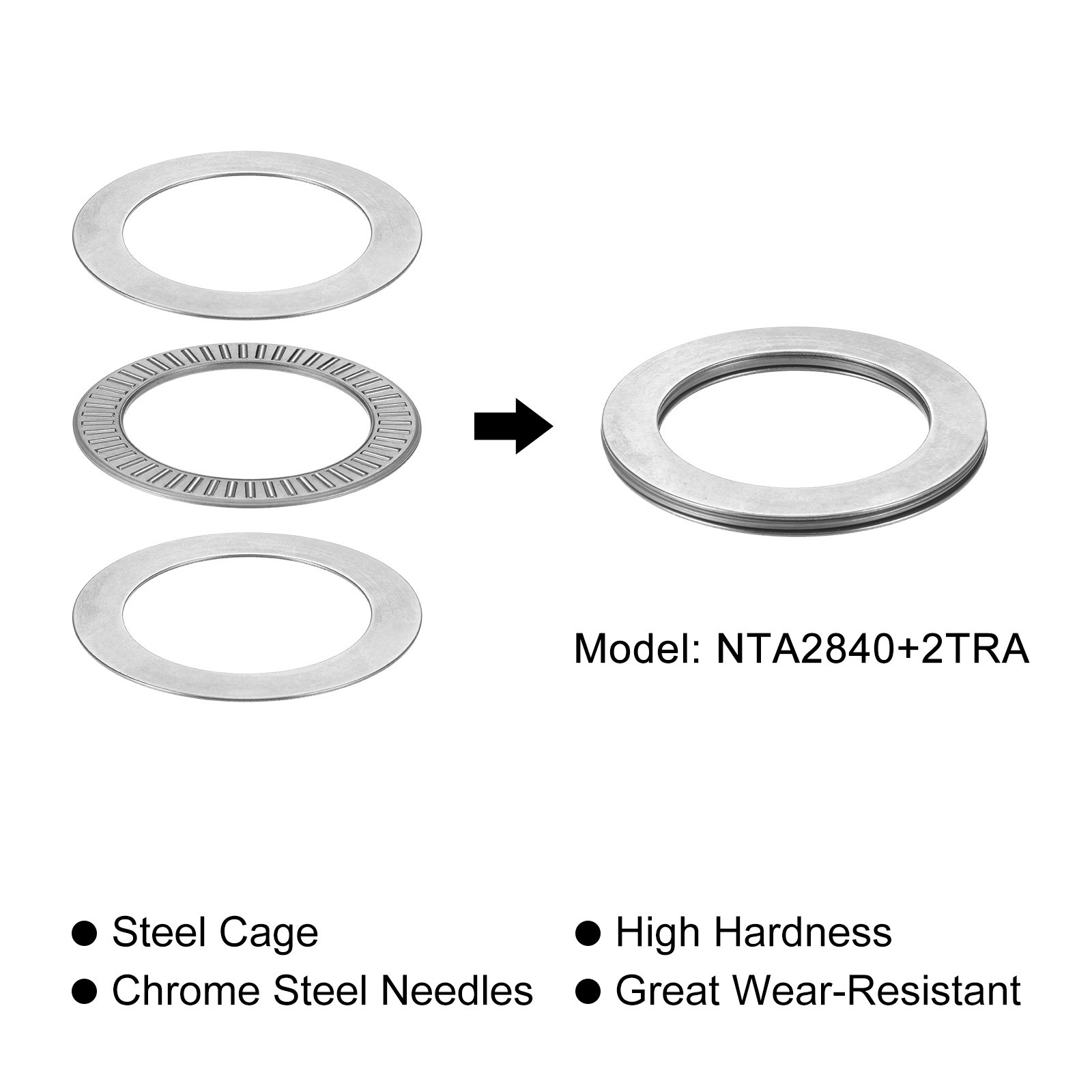 2pcs – NTA2840 Thrust Needle Roller Bearings 1-3/4″x2-1/2″x5/64″ with Washers