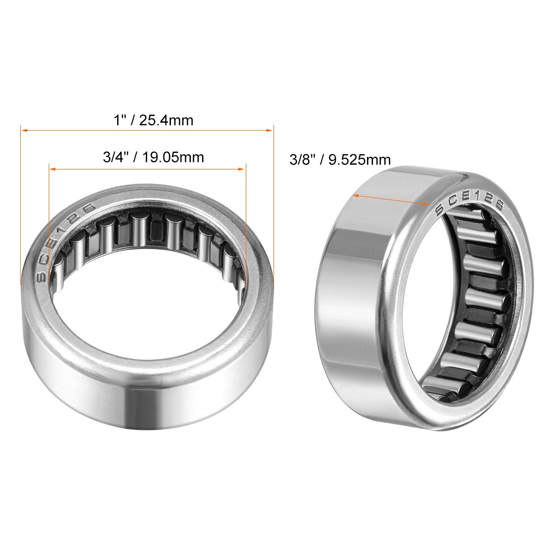 SCE126 Needle Roller Bearings Drawn Cup Open End 3/4″ Bore 1″ OD 3/8″ Width 5Set