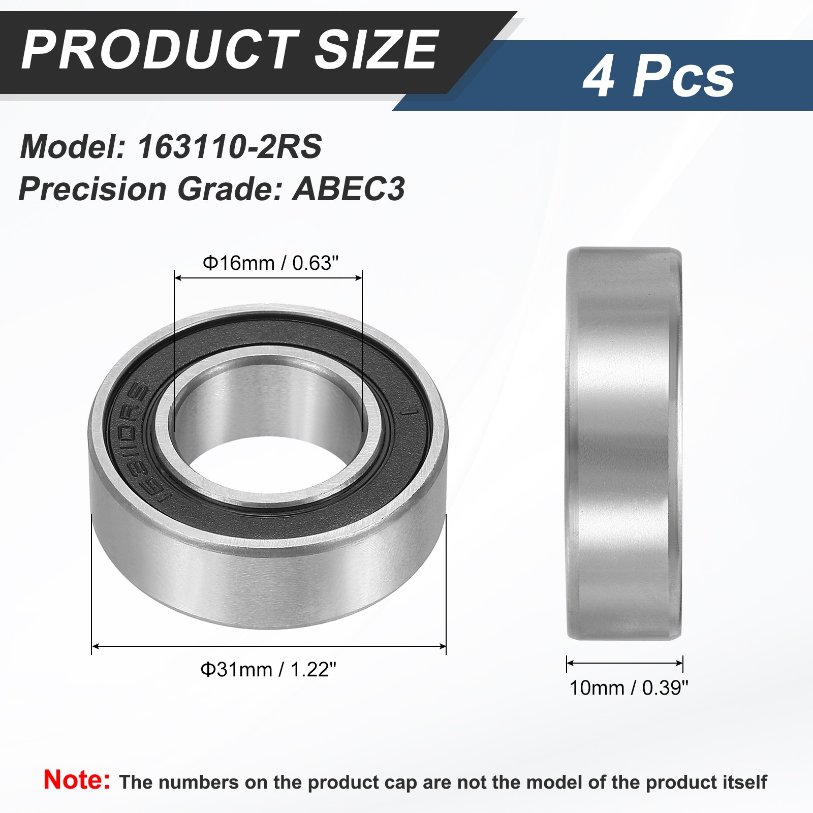4Pcs 163110-2RS Non-Standard Ball Bearings 16mm x 31mm x 10mm, ABEC3