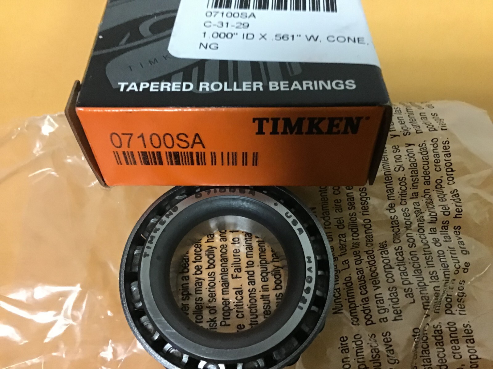 New Timken 07100SA Tapered Cone Bearing, 1.000″ Bore