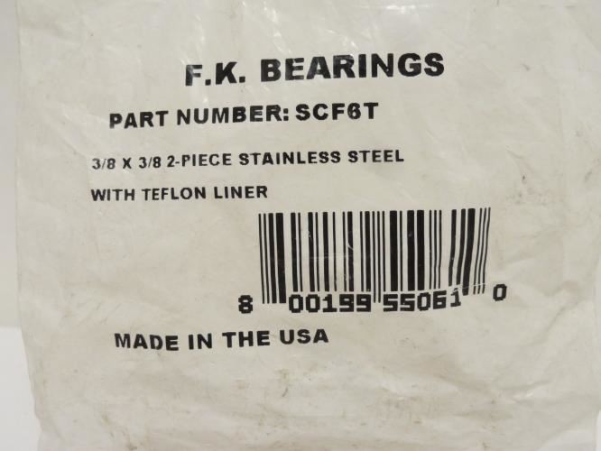 186114 New-No Box; FK Bearing SCF6T Rod End Bearing; SS; 3/8″ID x 3/8 Threads