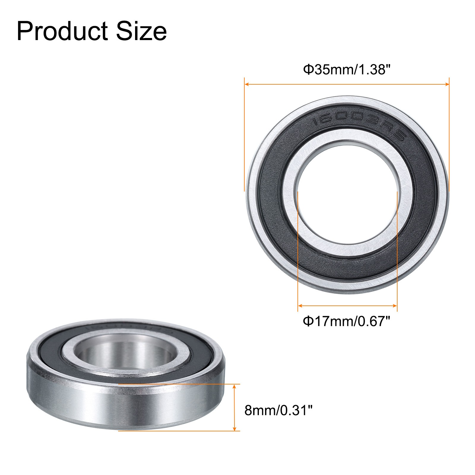 4 Pcs 16003-2RS Deep Groove Ball Bearing, 18x35x8 mm Double Sealed Bearing Z0
