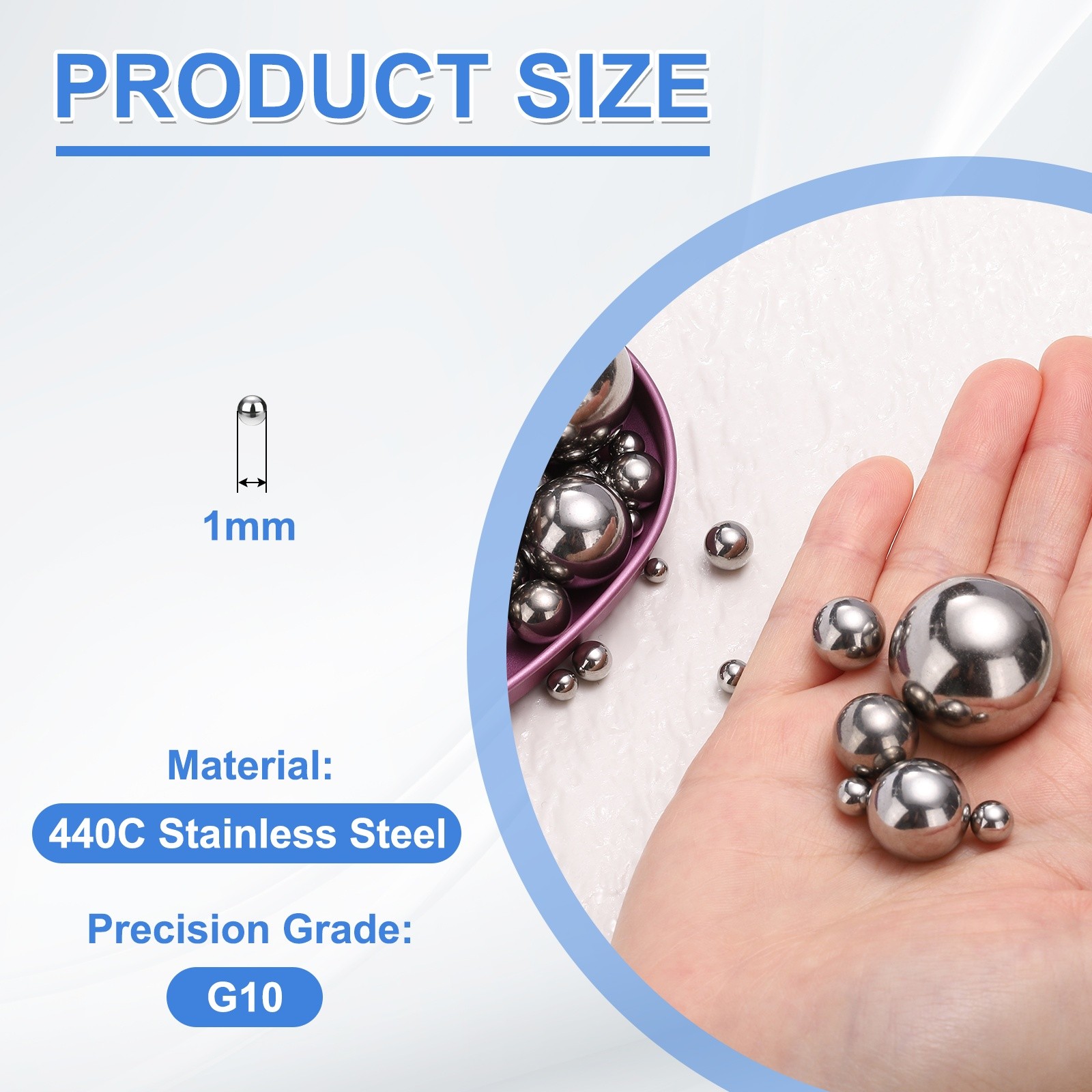 200Pcs Precision Balls 1mm Diameter 440C Stainless Steel G10 Bearing Balls