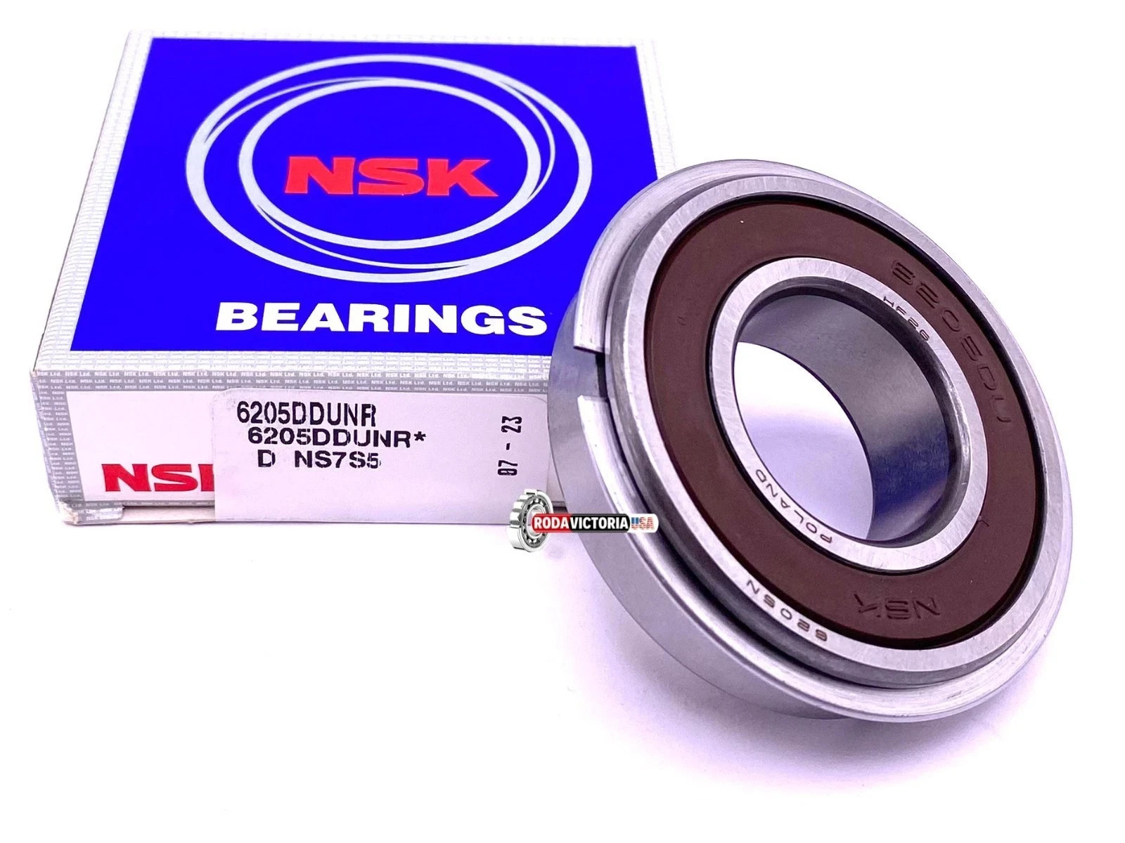 NSK 6205 DDU NR Ball Bearing, Rubber Sealed + Snap Ring 6205 2RS NR 25x52x15 mm