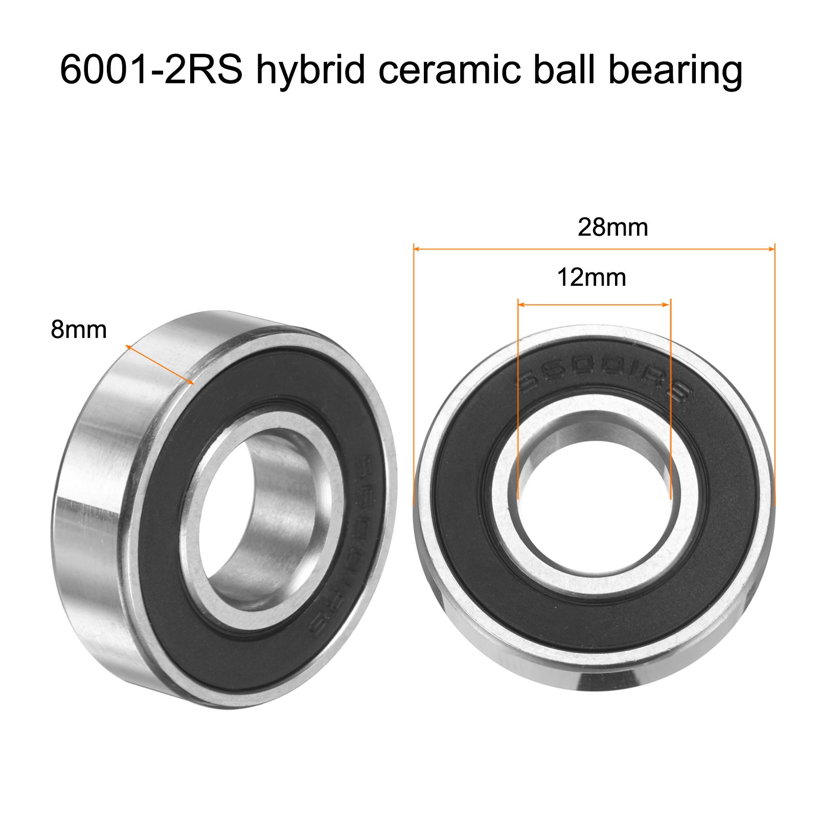6001-2RS Deep Throat Ceramic Hybrid Ball Bearings 12x28x8mm (ABEC5)