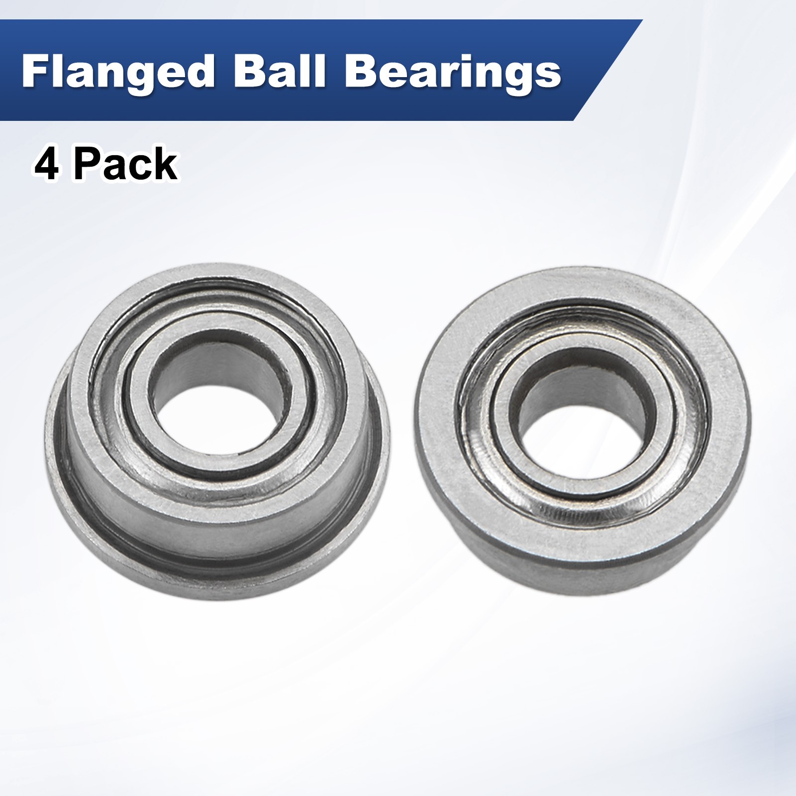 4-Pack F683ZZ Flanged Ball Bearing, 3x7x3mm Metal Sealed Chrome Steel