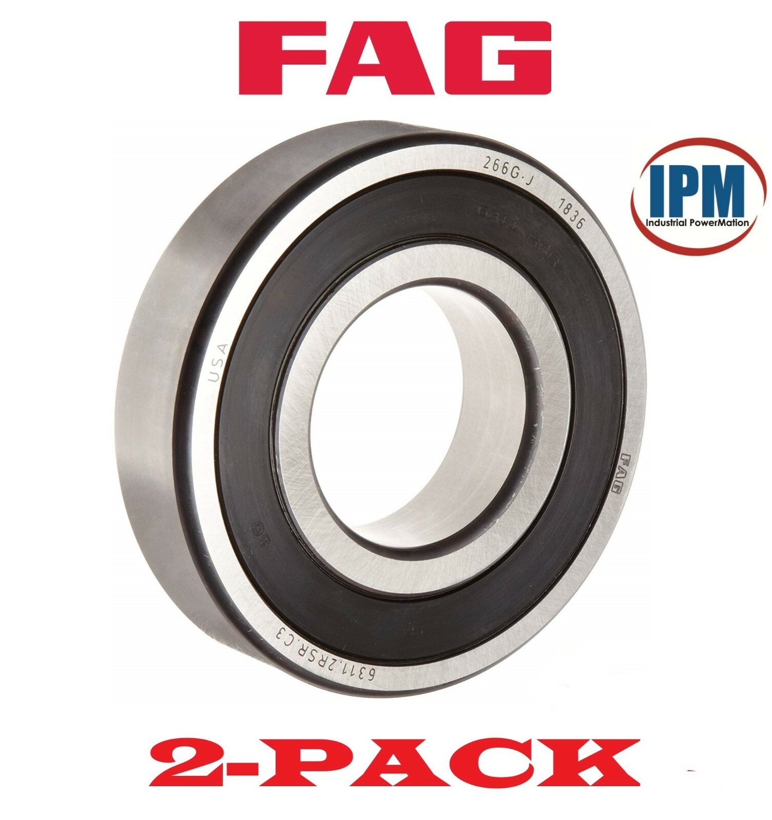 2-PACK! NEW! FAG 6005-2RSRC3 Deep Groove Ball Bearing, 25x47x12mm, Rubber Seals