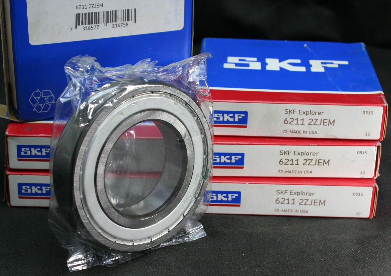 One (1) SKF 6211 2ZJEM Shielded Deep Groove Bearing 55 MM ID USA NEW