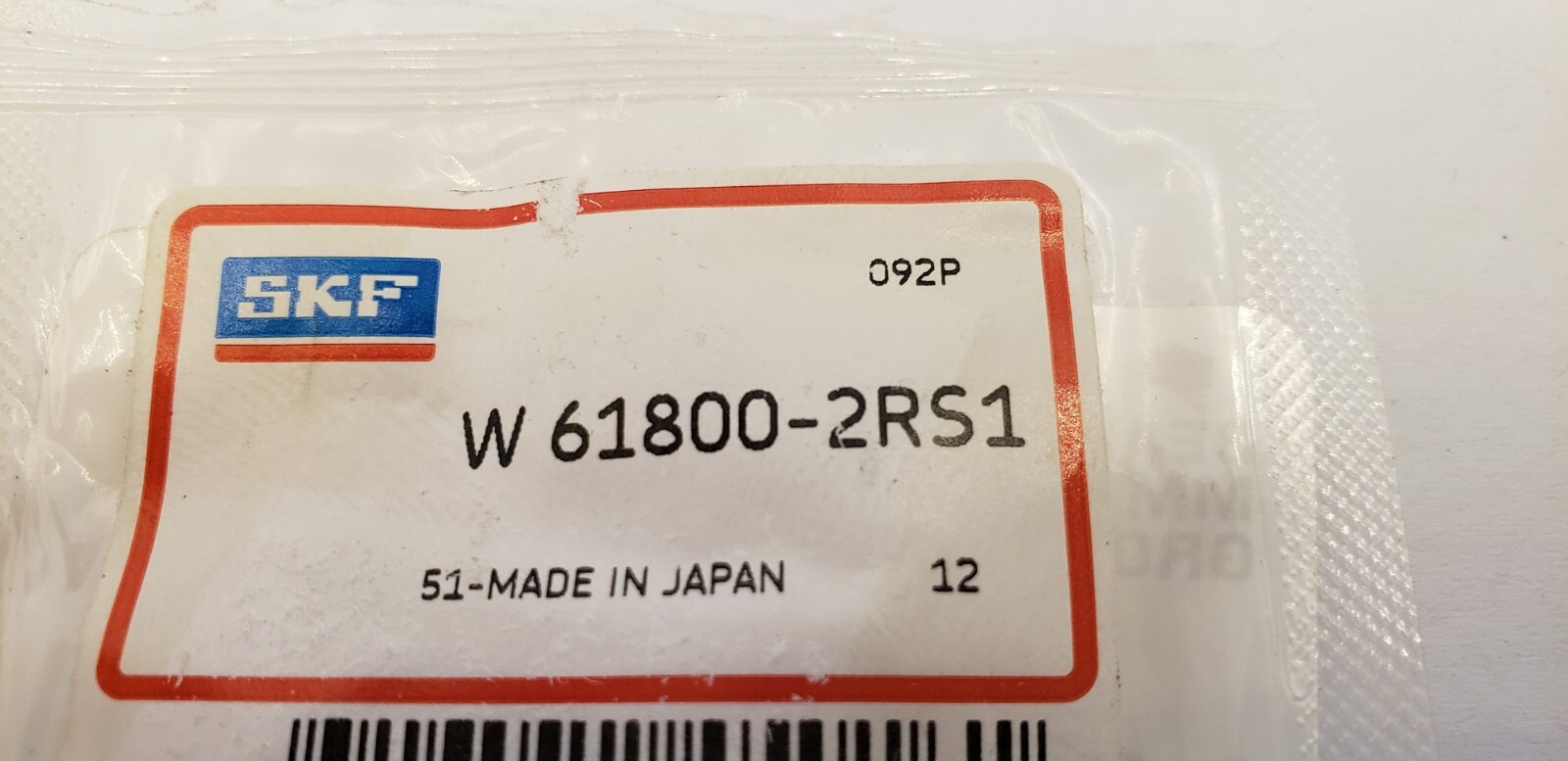 SKF W61800-2RS1 DEEP GROOVE BALL BEARING, DOUBLE SEALED, 10mm x 19mm x 5mm, NIB
