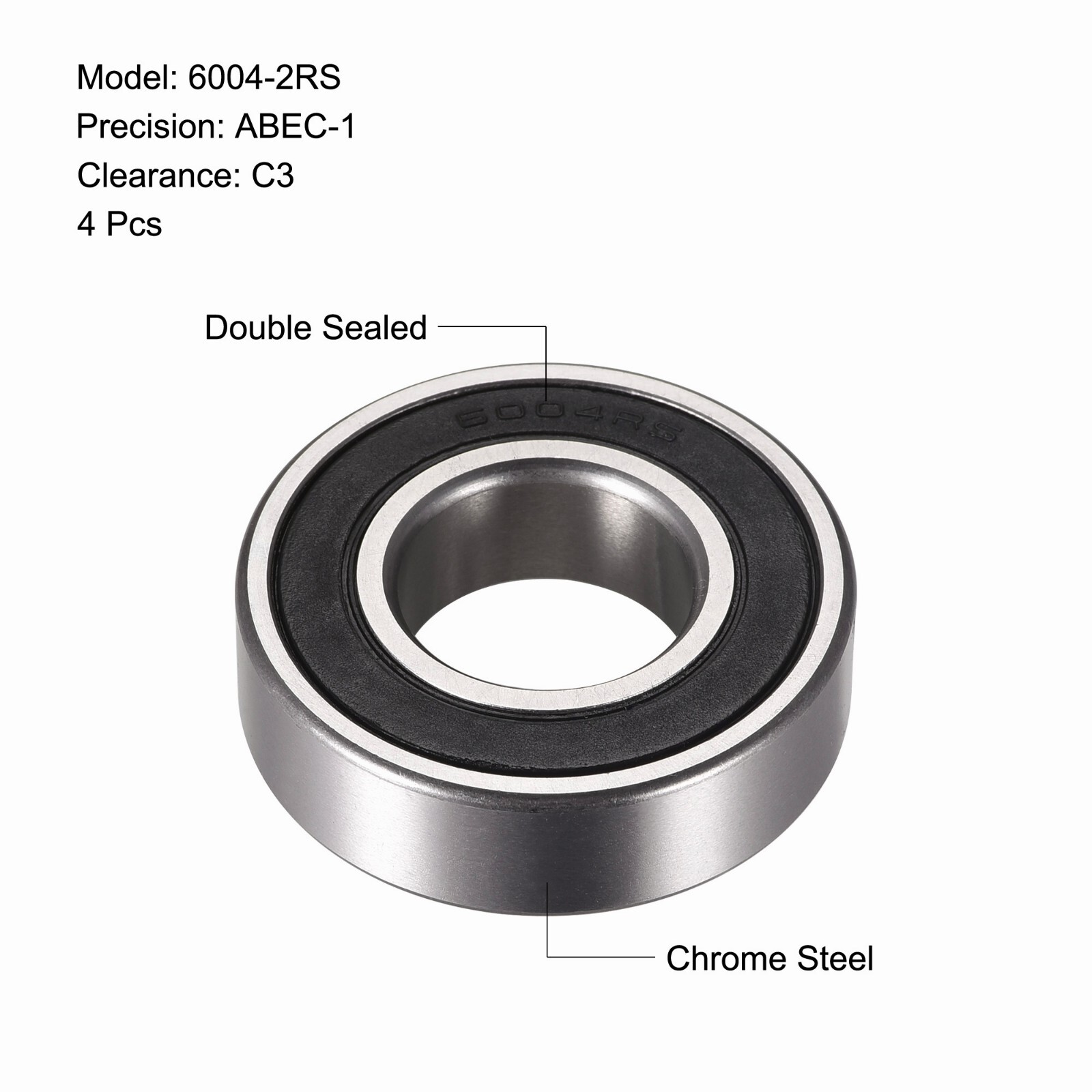 4 pcs 6004-2RS C3 Double Rubber Sealed Deep Groove Ball Bearings 20x42x12mm