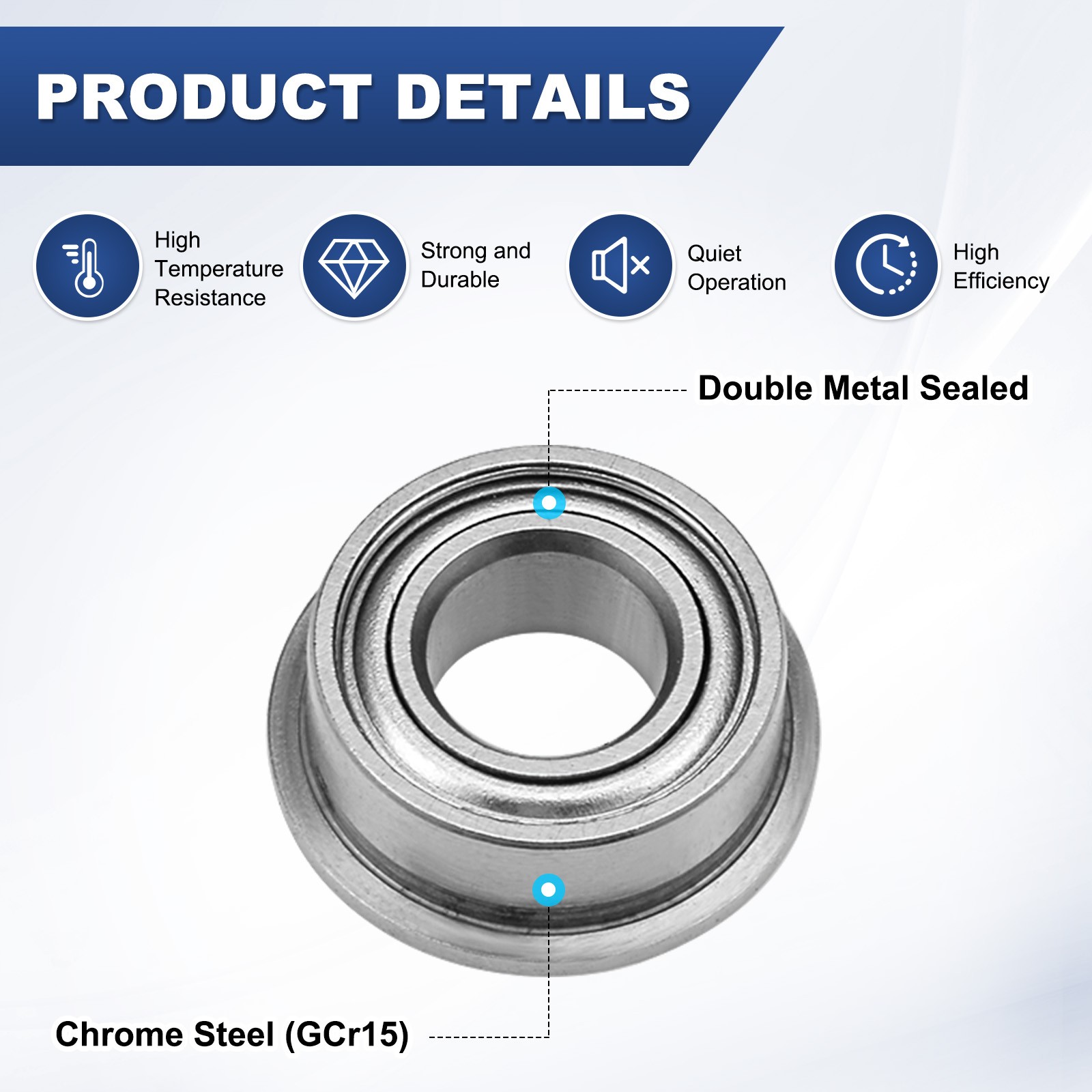 10-Pack MF105ZZ Flanged Ball Bearing, 5x10x4mm Metal Sealed Chrome Steel