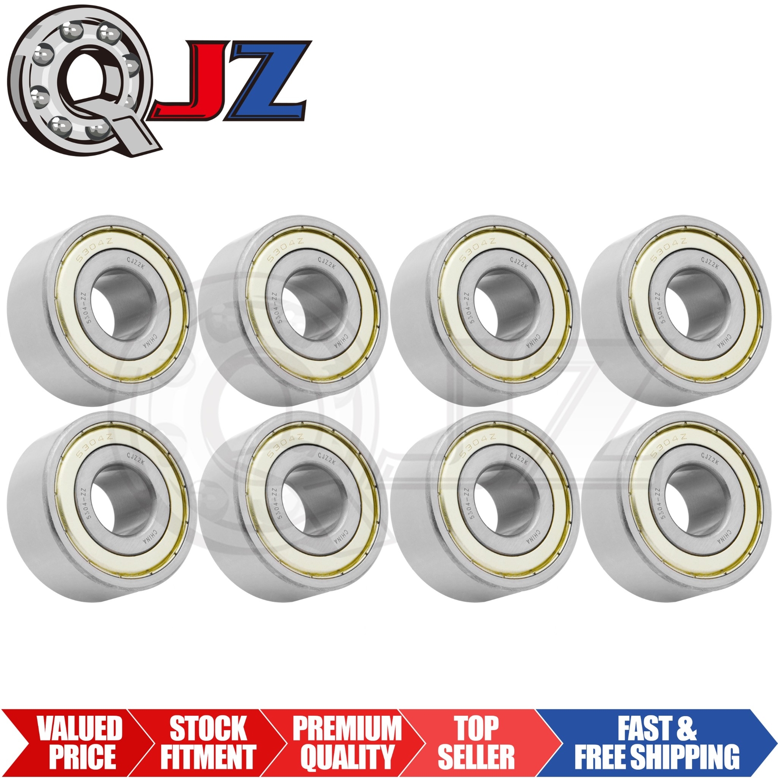 [Qty.8] 5304-ZZ New Angular Contact Ball Bearing [20mm ID x 52mm OD x 22.2mm W]