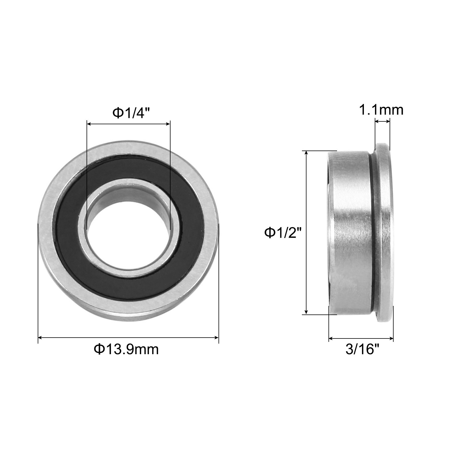 FR188-2RS Flanged Ball Bearing 1/4×1/2×3/16 Inch Double Sealed, 20pcs