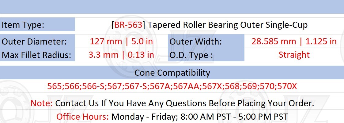[Qty.1] BR-563 Tapered Roller Bearing Single-Cup/Race [127mm OD x 1.125in Width]