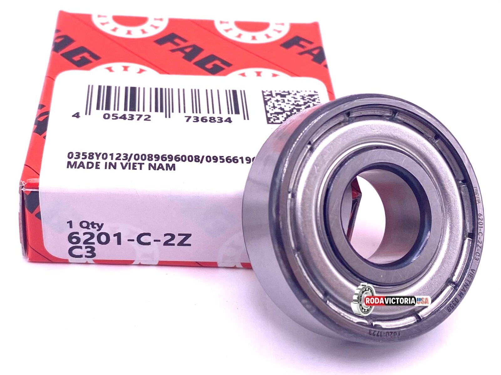 FAG 6201 ZZ C3 DEEP GROOVE BALL BEARING, METAL SHIELDED 12x32x10 mm