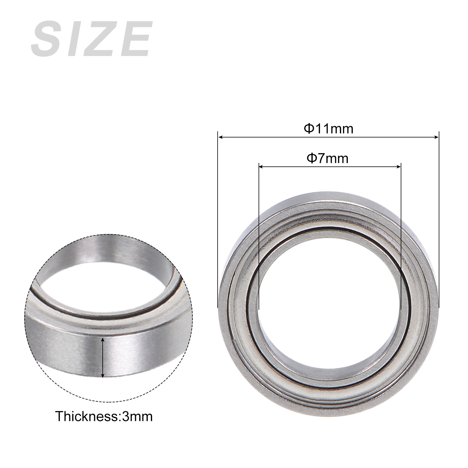 Deep Groove Ball Bearings (MR117ZZ, 7mmx11mmx3mm) 10Pcs, Chromium Steel