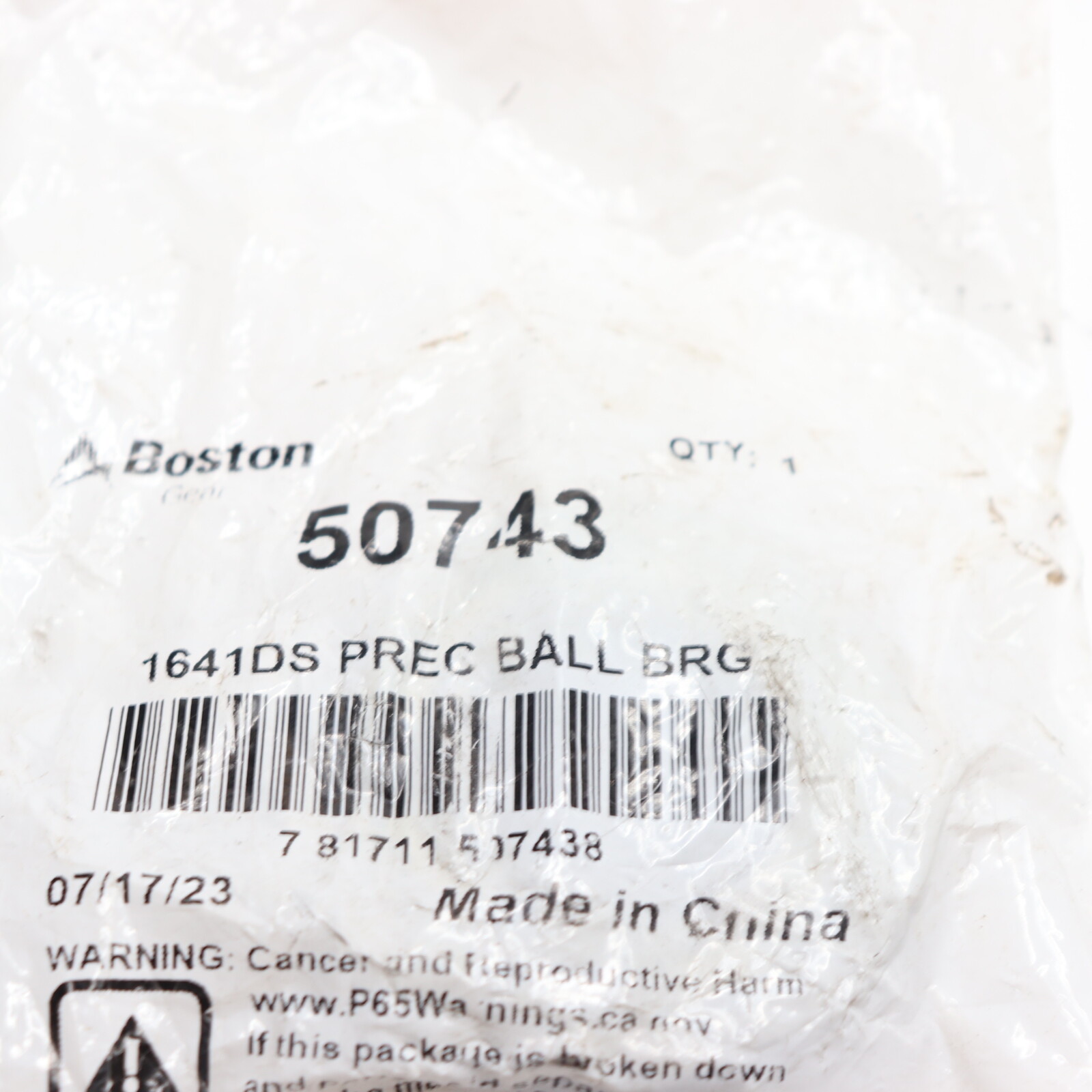 Boston Single Row Ball Bearing 1″ Bore x 2″ OD x 9/16″ Width 1641DS 50743