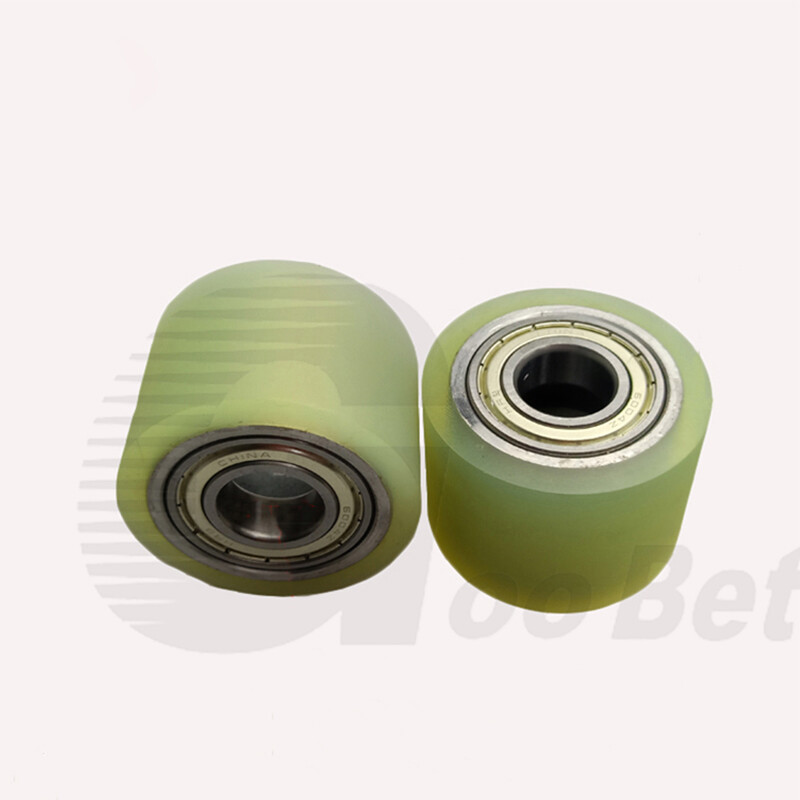 50mm Polyurethane Iron Core Roller Two Bearings PU Flat Belt Idler Guiding Wheel