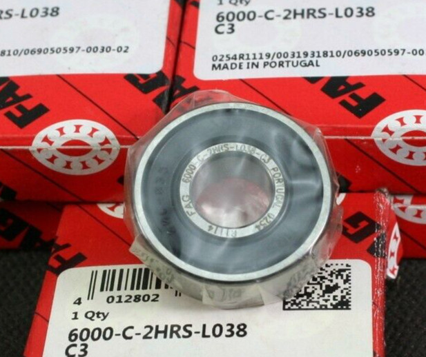 One (1) FAG 6000-C-2HRS-L038-C3 Deep Groove Bearing 10 MM ID Portugal NEW