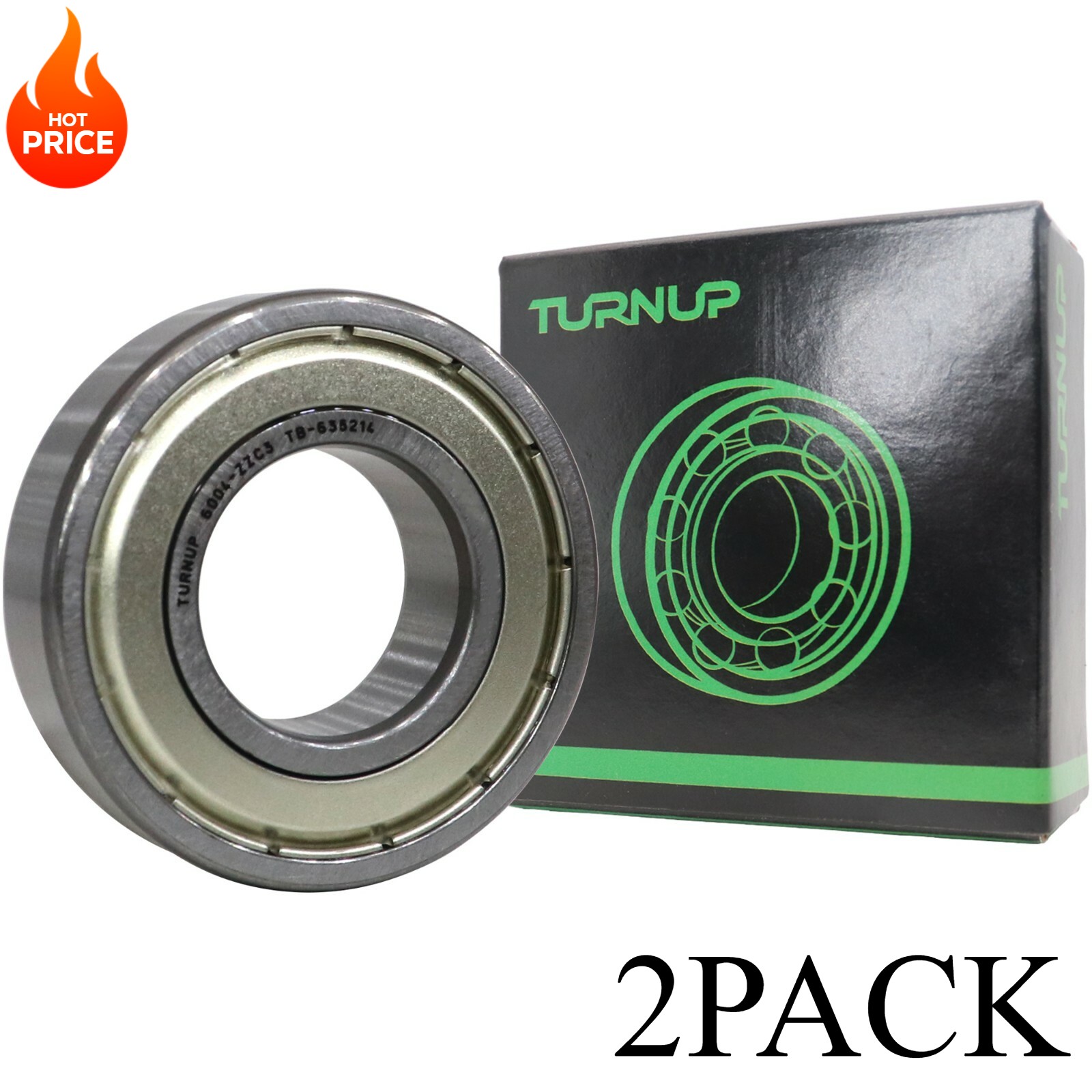 2PACK USA TURNUP 6004-ZZC3 20X42X12MM C3 Clearance Double Metal Seal Bearings