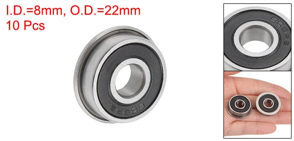 F608-2RS Flanged Ball Bearing 8x22x7mm Sealed Chrome Steel Flange Bearings 10pcs