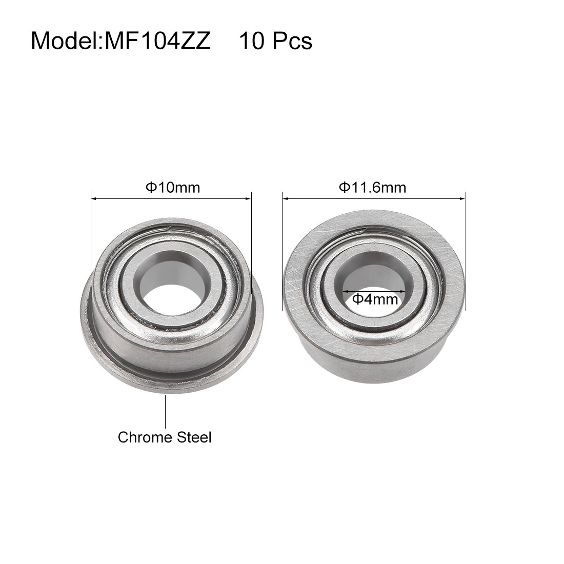 10pcs MF104ZZ Flanged Bearing 4mmx10mmx4mm Double Shielded Deep Groove Bearing