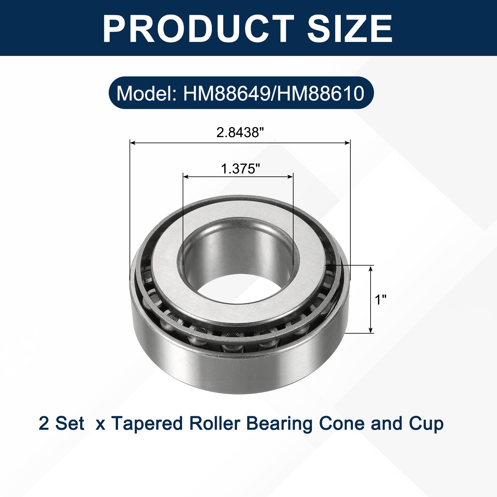 2 Sets for HM88649/HM88610 Tapered Roller Bearings, 1.375×2.8438×1″