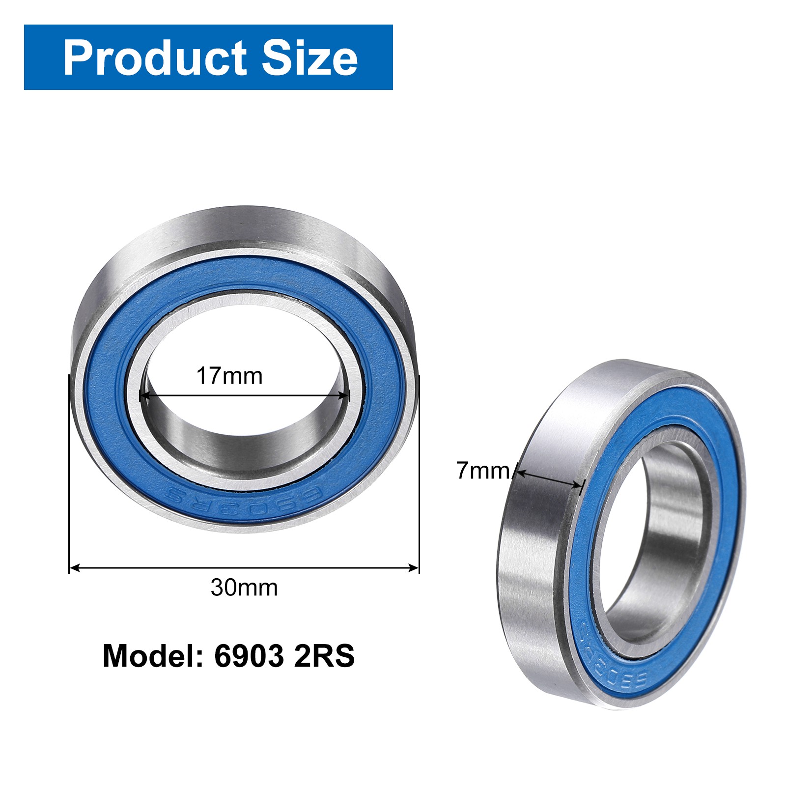 4Pcs 6903-2RS Deep Groove Bearing, 17x30x7mm Double Sealed Chrome Steel P5
