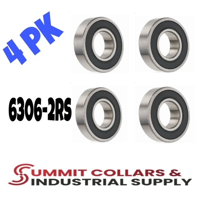 6306-2RS Ball Bearing Premium Rubber Sealed 30x72x19 mm (Qty 4)