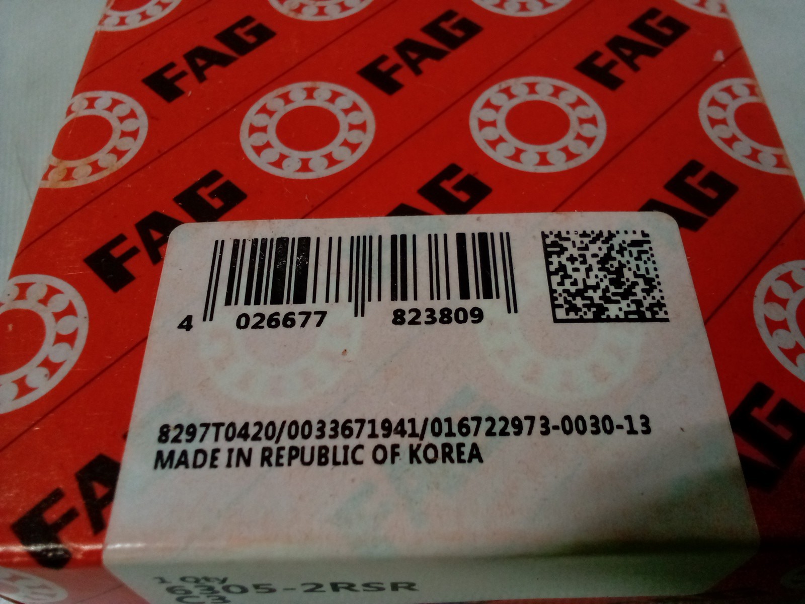 FAG 6305 2RSR.L38 Bearing Rubber Seals 25x62x17 mm 6305 2RSR 2RS 6305RS
