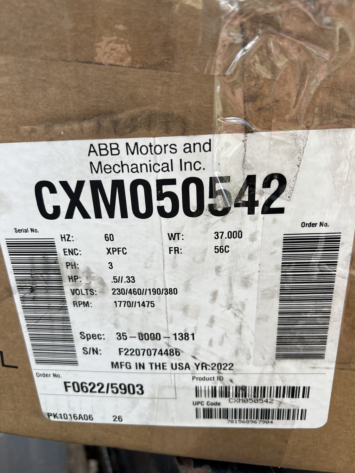 CXM050542 ABB – BALDOR Reliance .5 .33HP 1770 – 1475RPM,3PH,60 -50HZ,56C – NEW