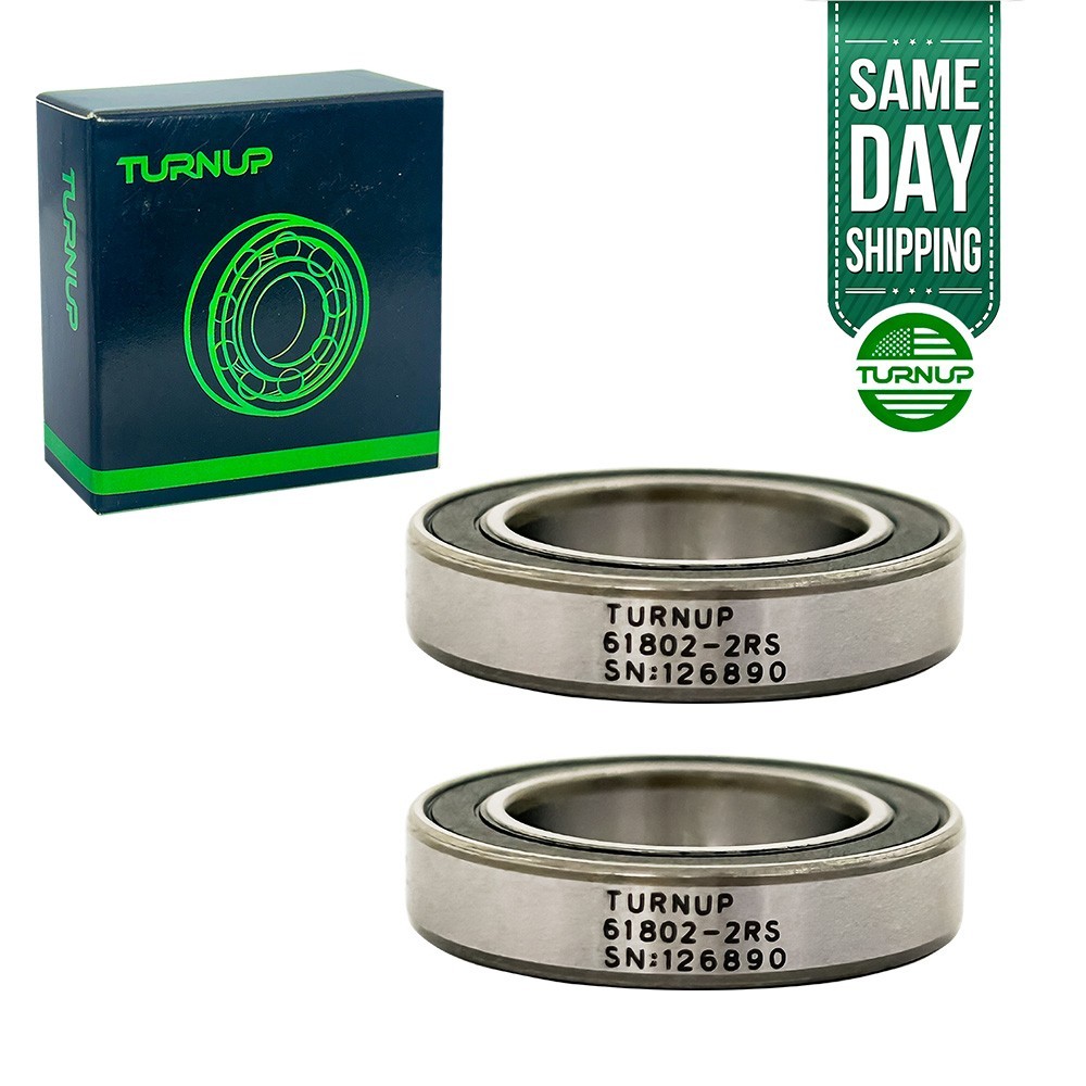 2 Pack TURNUP 61802-2RS 15x24x5mm Double Rubber Sealed Deep Groove Ball Bearings