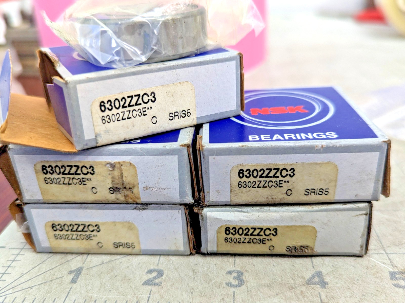 (5) SKF 6302 ZZ C3 DEEP GROOVE BALL BEARING, METAL SHIELDED 15x42x13 mm [OF25]