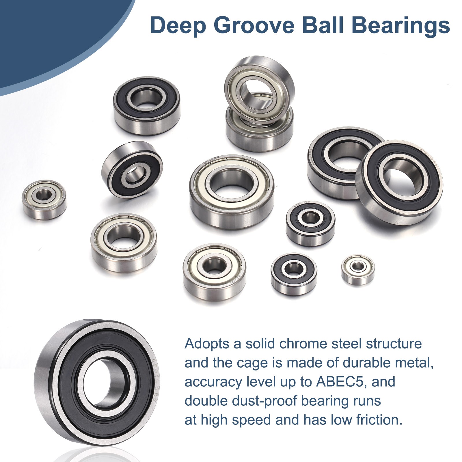 5 Pack 9 x 24 x 7mm 609 2RS Deep Groove Ball Bearings, ABEC5