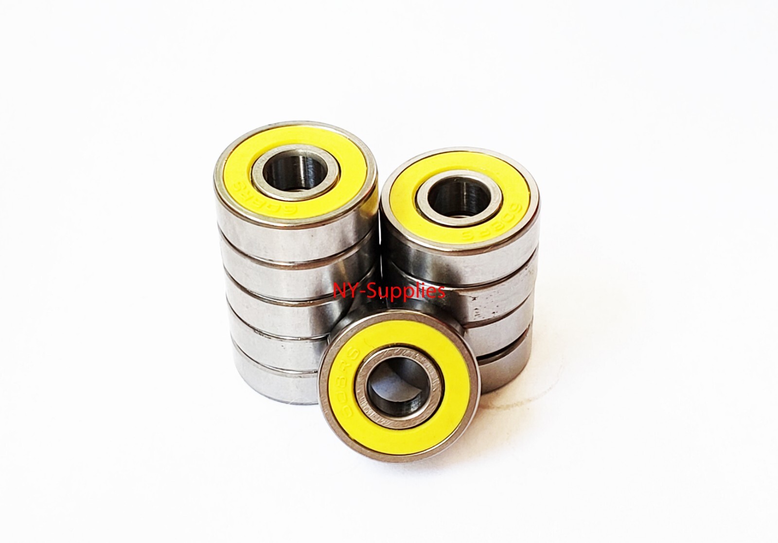 10 pc 608-2RS Ball Bearings 8mm x 22mm x 7mm -Premium Chrome Steel- Yellow sides