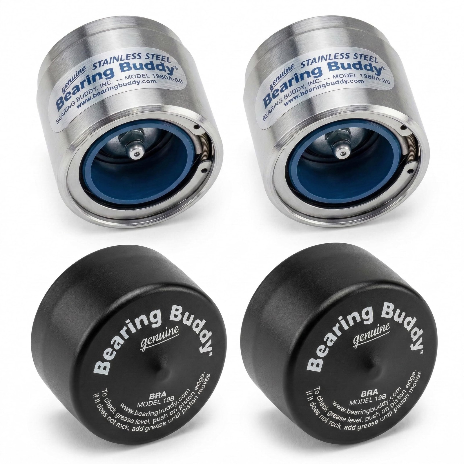 Bearing Buddy 1980A-SS – USA-Made Stainless Steel 1.980, silver blue