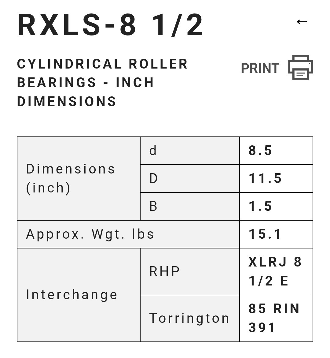 85 RIN 391 TORRINGTON CYLINDRICAL ROLLER BEARING 85RIN391 8.5″ x 11.5″ x 1.5″ UK