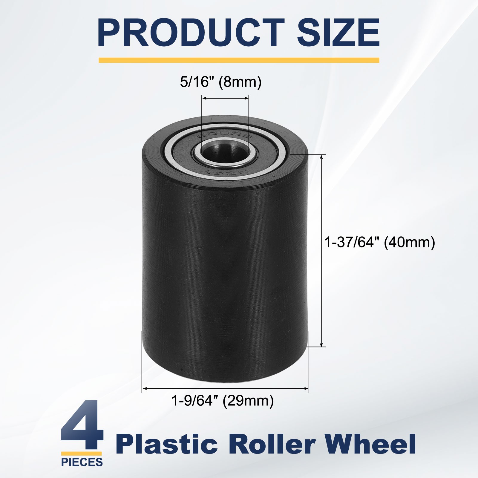 4Pcs Plastic Roller Wheel with Bearing, 5/16″x1-9/64″x1-37/64″ Bearing Pulley