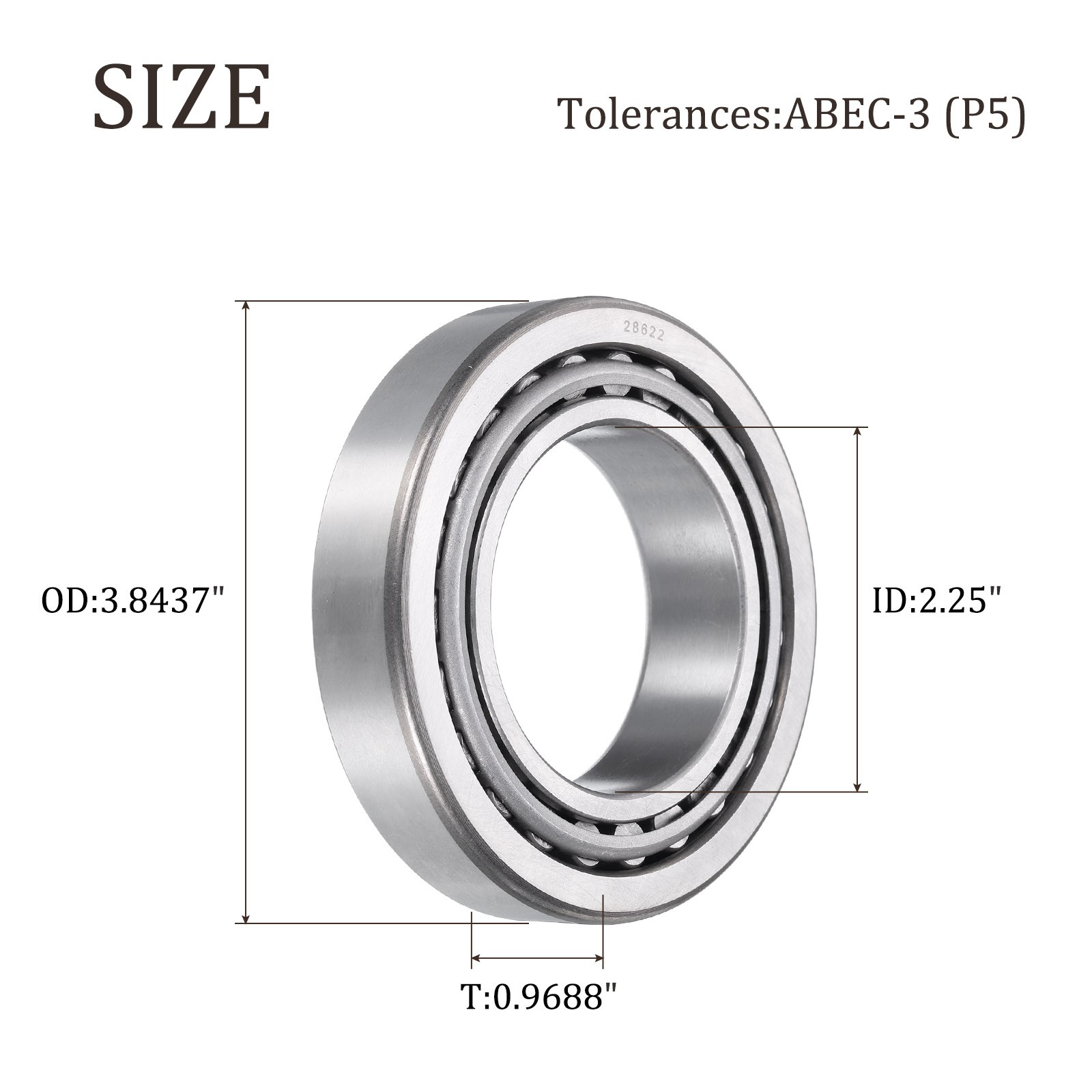 28682/28622 Tapered Roller Bearing Cone and Cup, 2.25″ Bore x 3.8437″ OD P5
