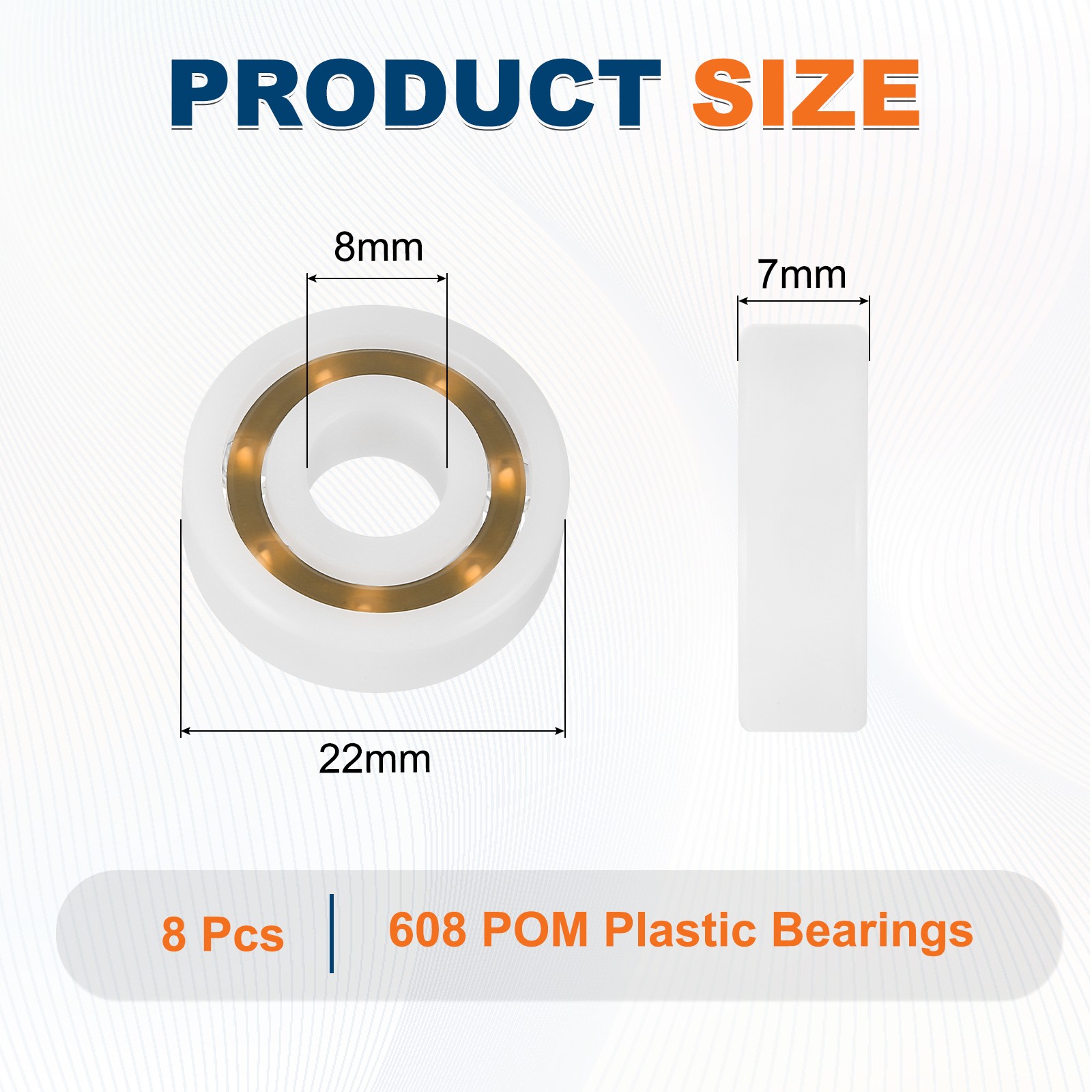 8 Pcs 8 x 22 x 7mm 603 POM Plastic Bearings Deep-Groove Ball Bearings