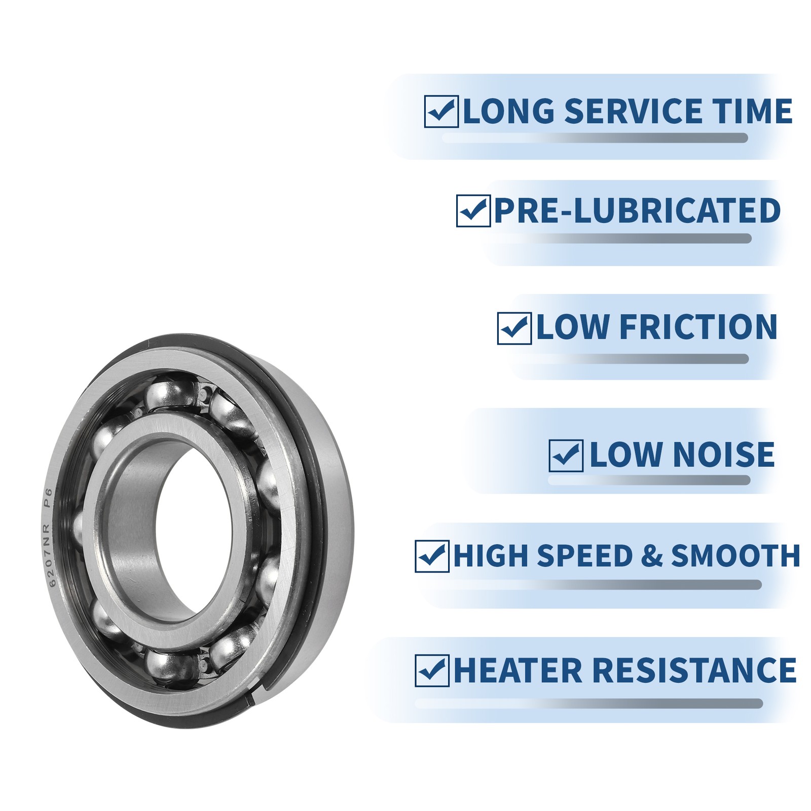 6207NR Deep Groove Ball Bearings 35x72x17mm 1 Pc Silver Tone