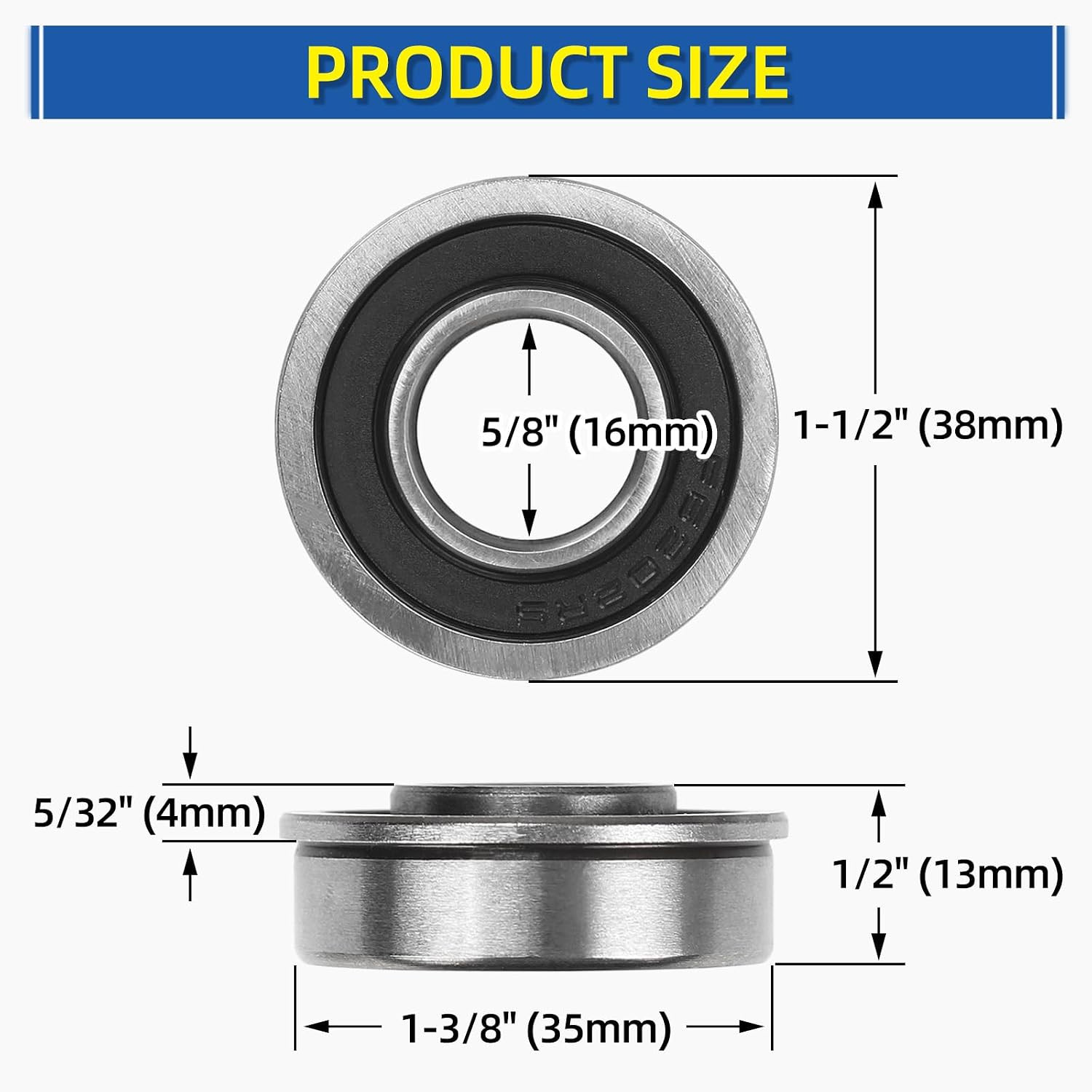 (4 Pack) 5/8″ Bore Flanged Deep Groove Ball Bearing, 16mm ID x 35mm OD x 13mm W