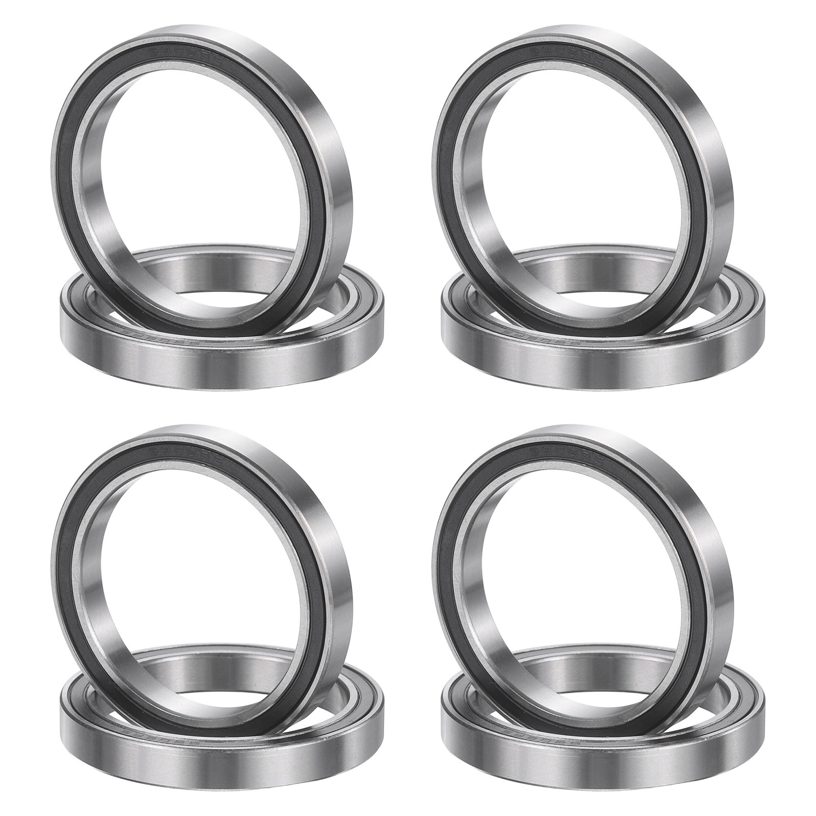 8Pcs 6808 2RS 40mmx52mmx7mm Rubber Shielded Deep Groove Ball Bearing, Black