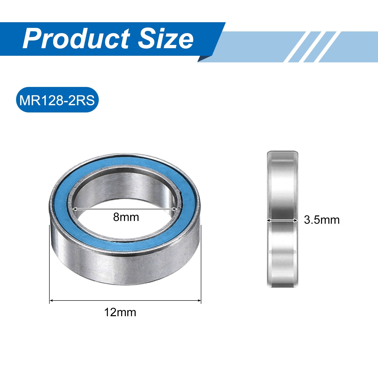 10Pcs MR128-2RS Deep Groove Bearing 8x12x3.5mm Double Sealed Chrome Steel ABEC-7