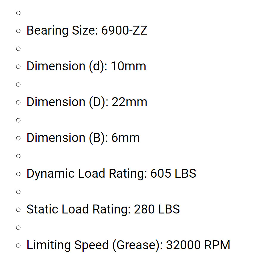 Nine (9) Generic 6900 ZZ Deep Groove Bearings 10MM ID NEW